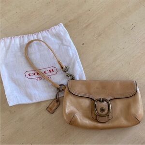 Coach buckle leather wristlet with dust bag Beige
